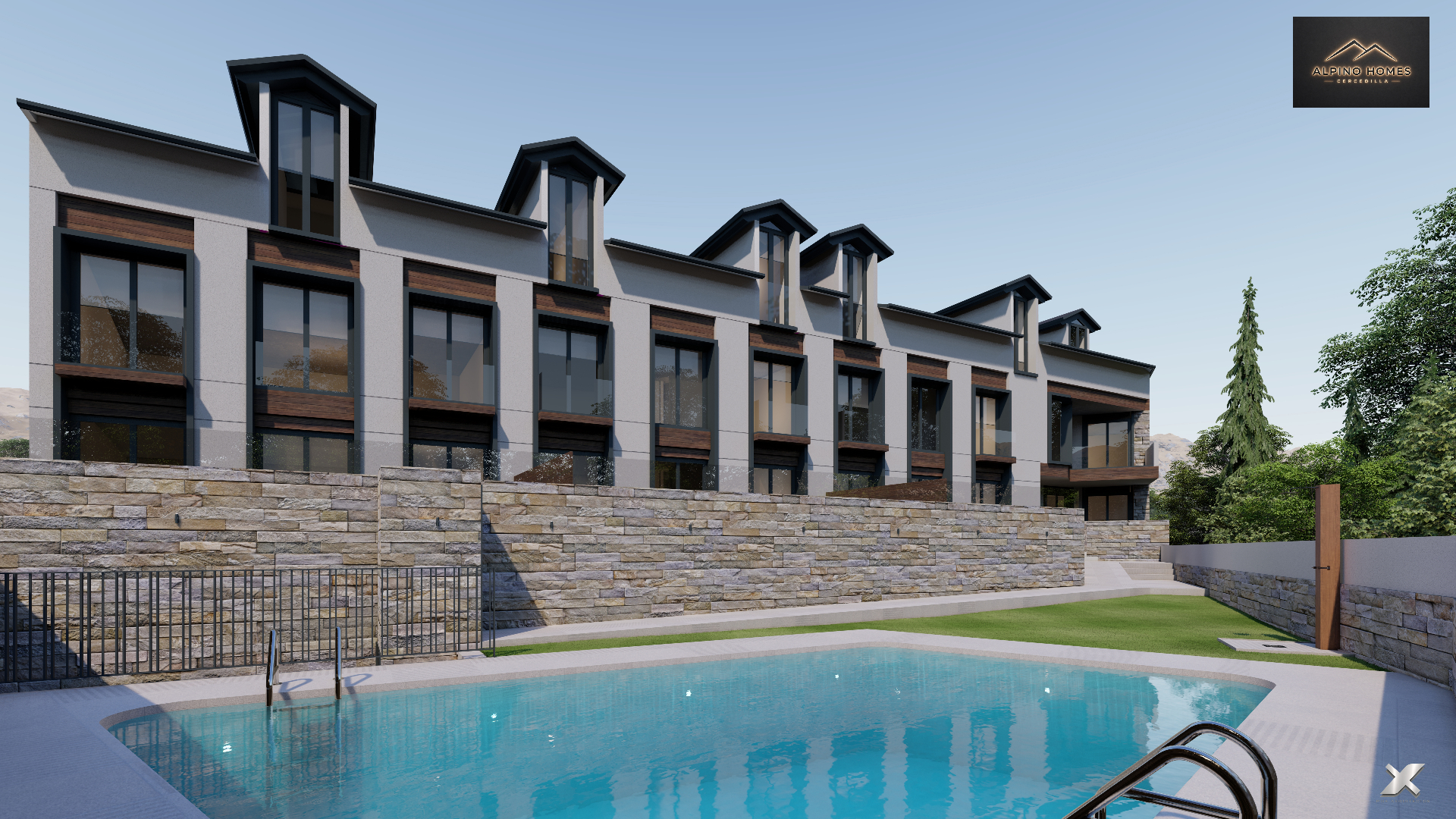 Piscina comunitaria con vistas al edificio