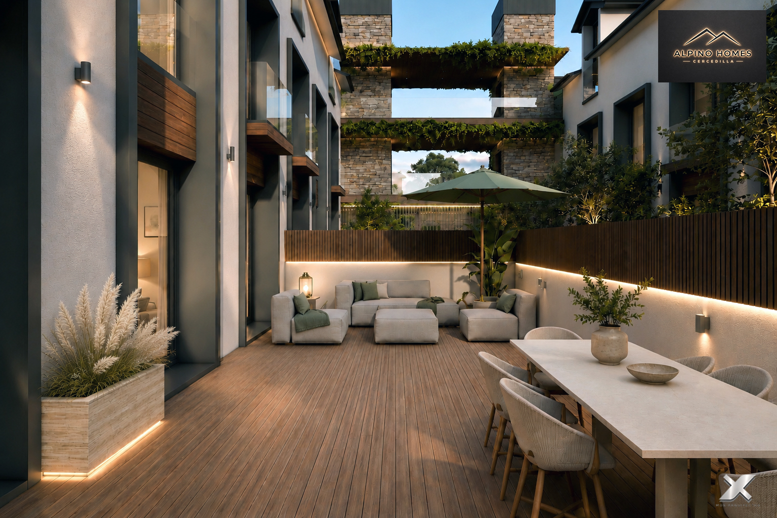 Terrazas interiores amuebladas con iluminación ambiental
